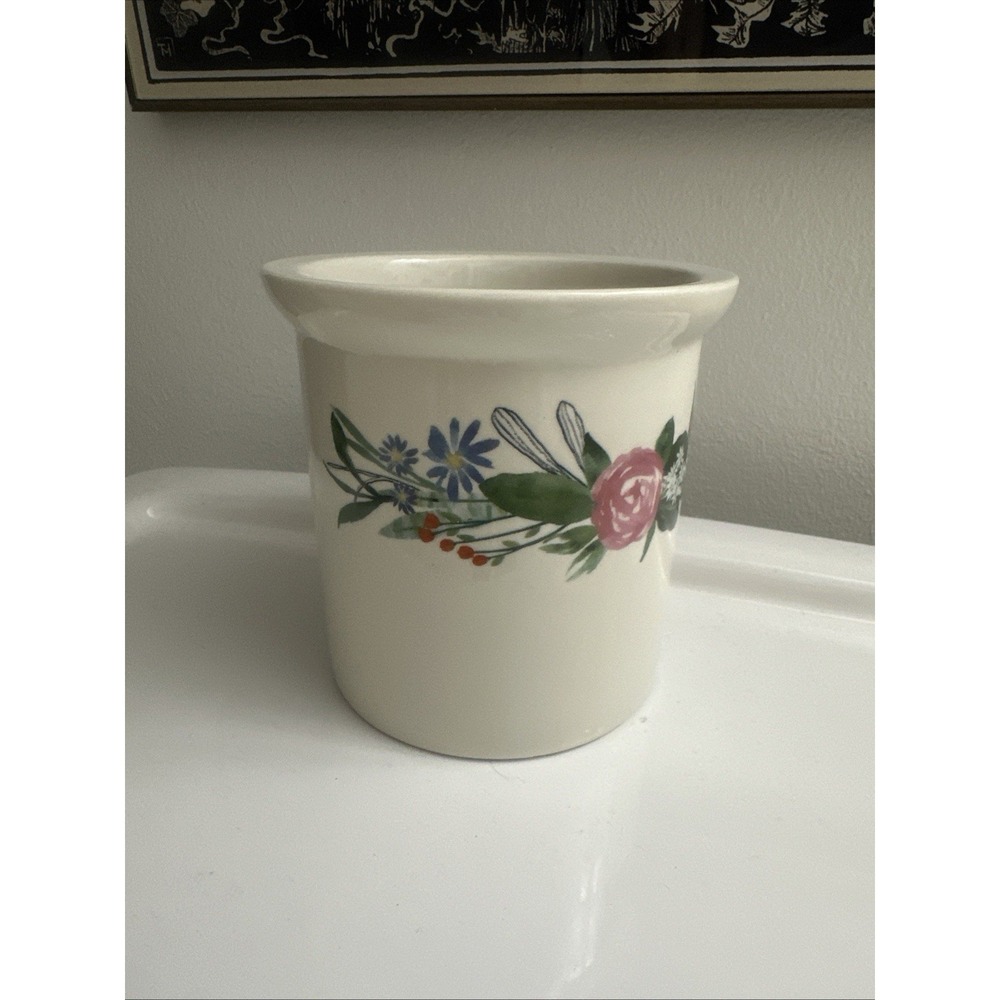 Pottery Crock Beige Ivory Eliza Todd 4.75" Tall 4‎ 7/8" Dia. Planter Cottagecore